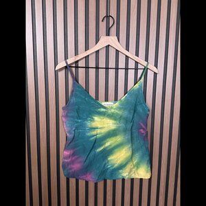 LACAUSA Tank Top Small Womens Green Teal Tie Dye Sleeveless Shirt